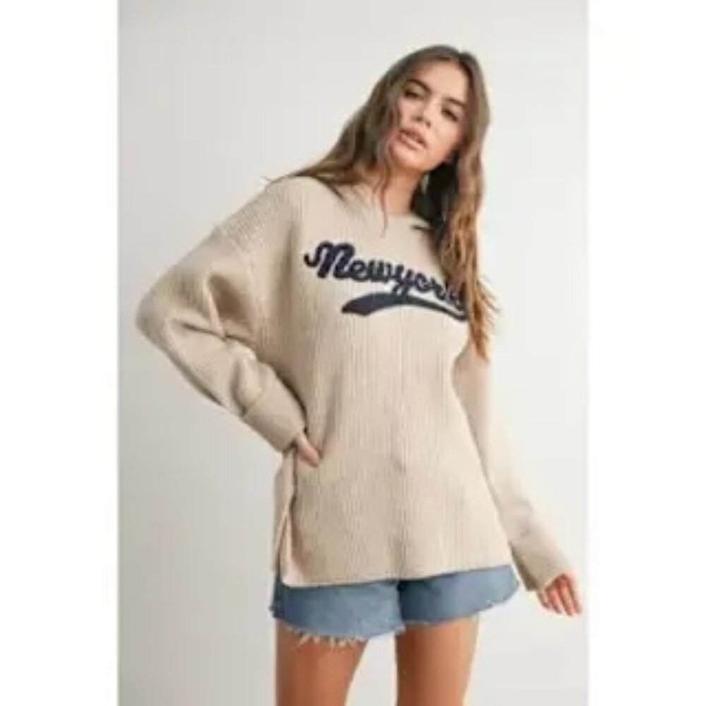 New York Embroidered Hooded Sweater